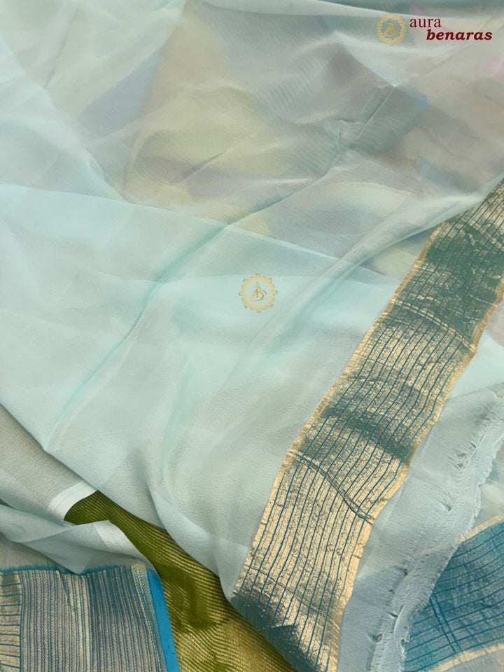 Blue Pure Khaddi Georgette Banarasi Saree with Rangkaat Work