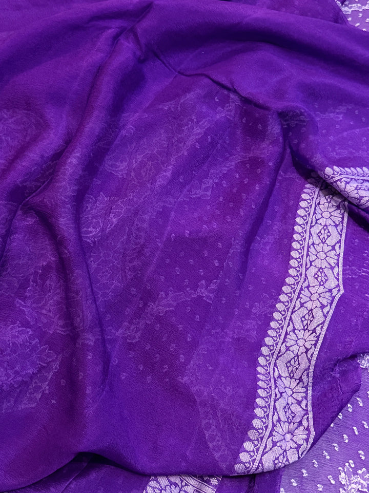 Purple Pure Banarasi Khaddi Chiffon Saree