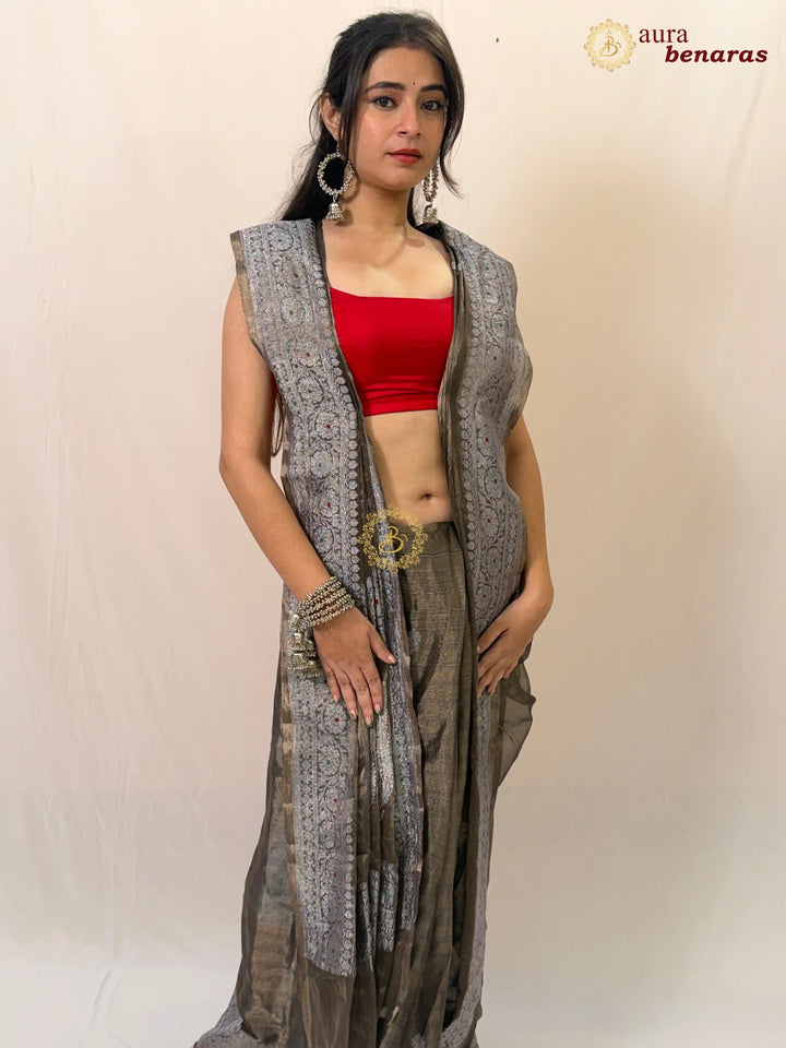 Black Chiffon Tissue Silk Banarasi Saree with Sona Rupa