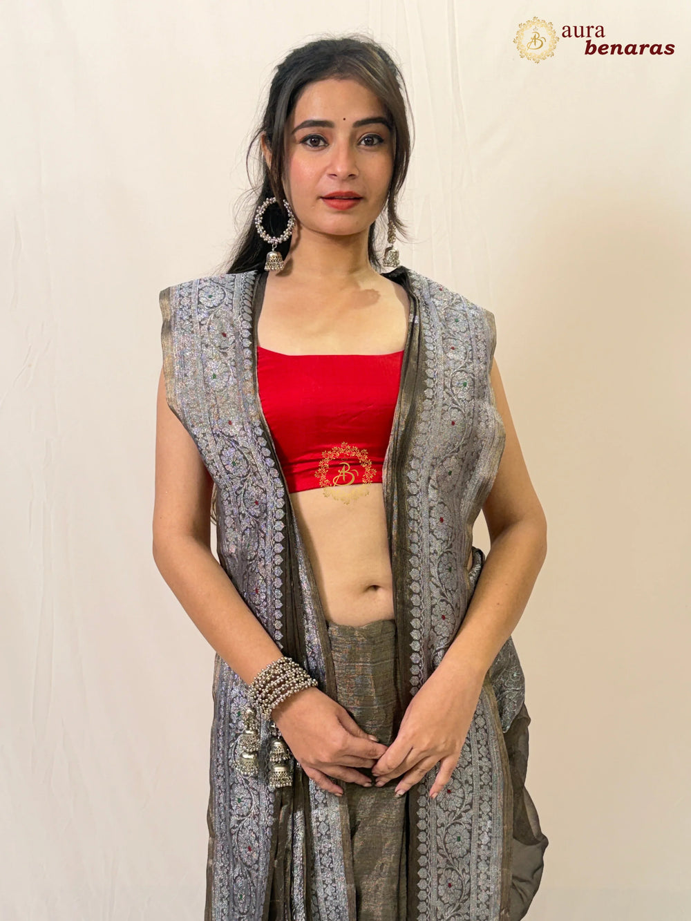 Black Chiffon Tissue Silk Banarasi Saree with Sona Rupa