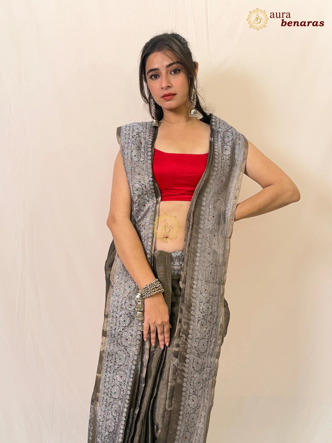 Black Chiffon Tissue Silk Banarasi Saree with Sona Rupa