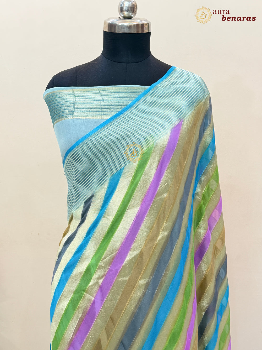 Blue Pure Khaddi Georgette Banarasi Saree with Rangkaat Work