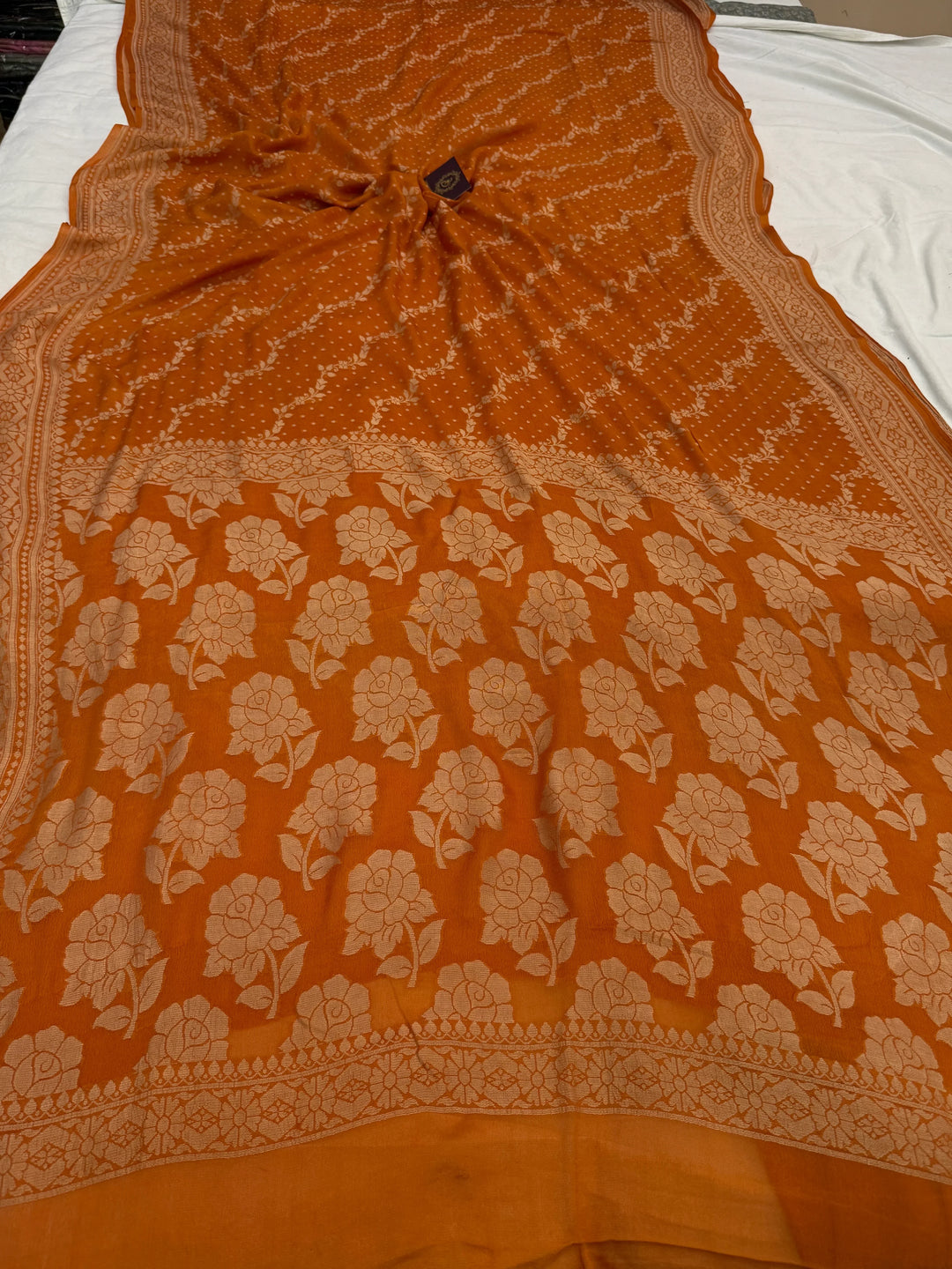 Rust Orange Banarasi Khaddi Chiffon Saree