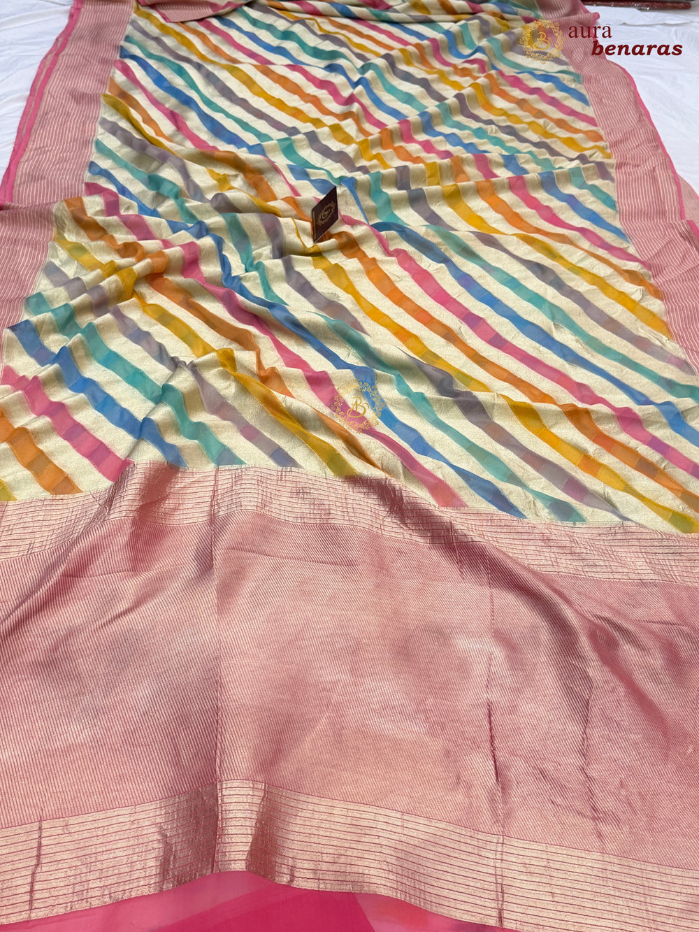 Multi Colour Pure Khaddi Georgette Banarasi Saree with Rangkaat Work
