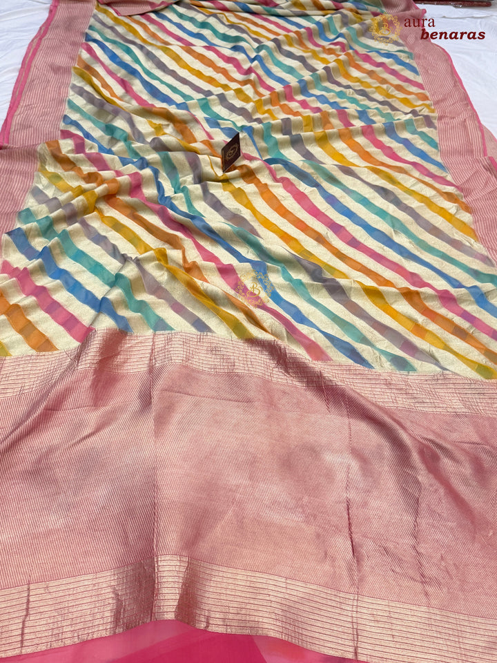 Multi Colour Pure Khaddi Georgette Banarasi Saree with Rangkaat Work