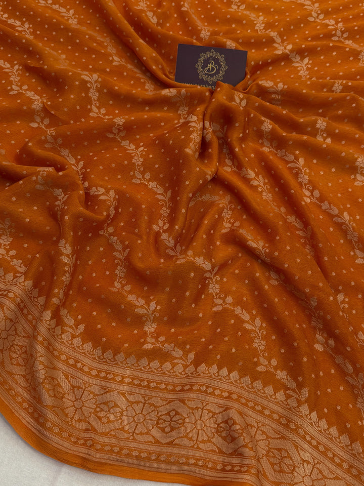 Rust Orange Banarasi Khaddi Chiffon Saree
