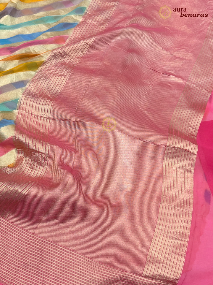 Multi Colour Pure Khaddi Georgette Banarasi Saree with Rangkaat Work