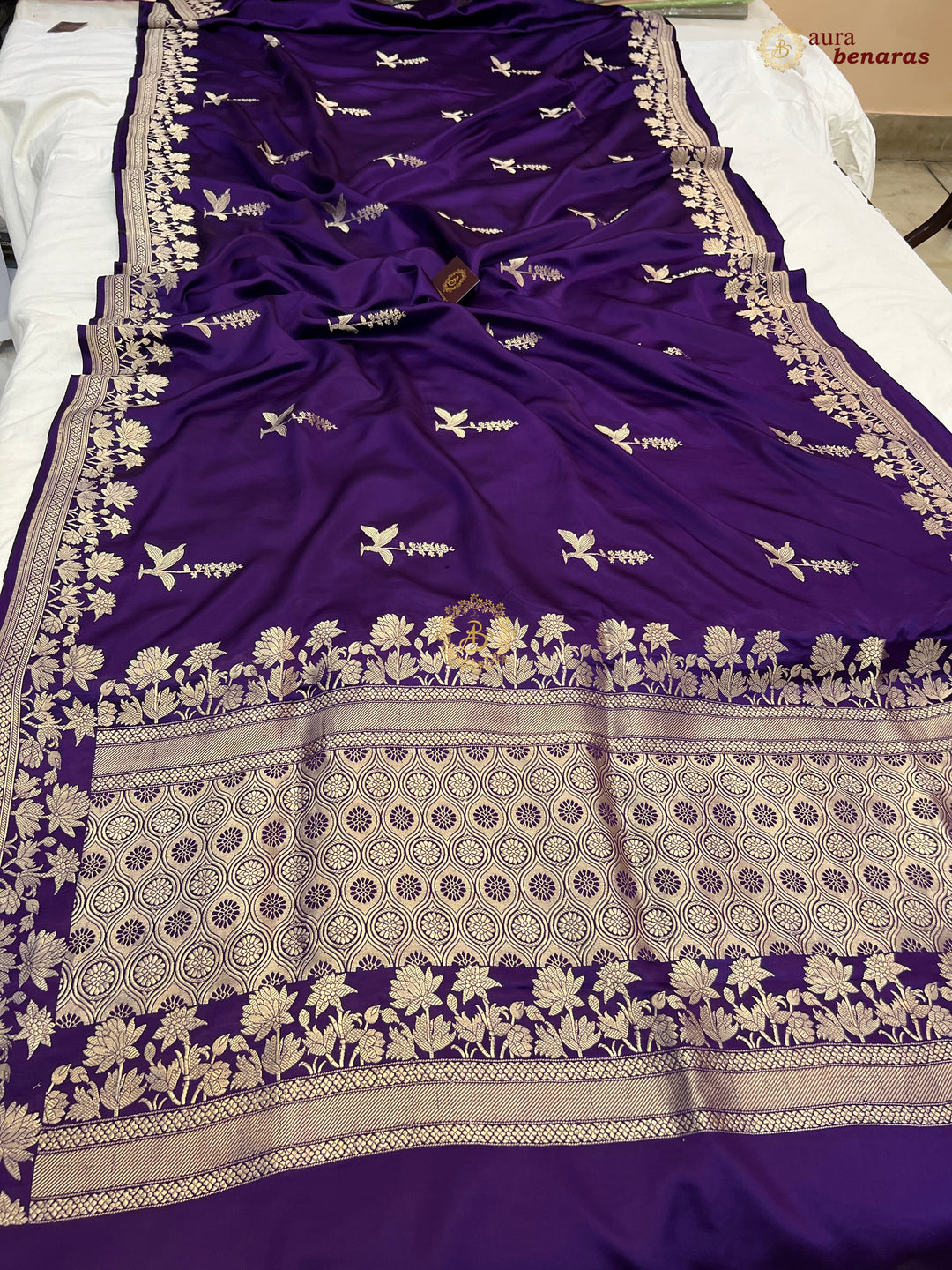 Puple Pure Mashru Silk Handloom Banarasi Saree