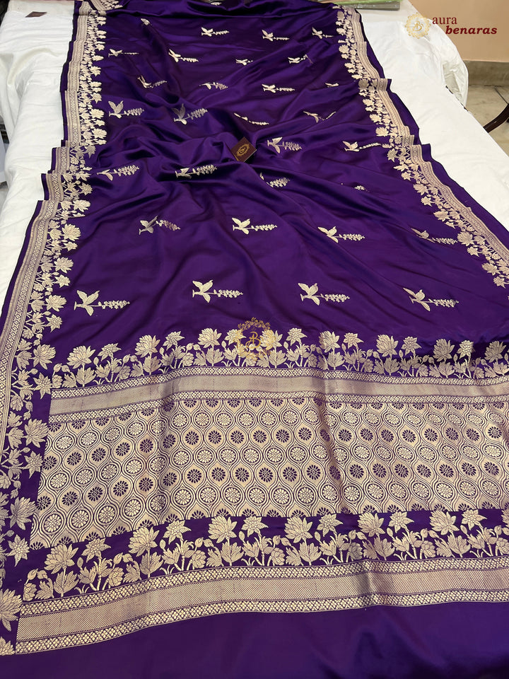 Puple Pure Mashru Silk Handloom Banarasi Saree