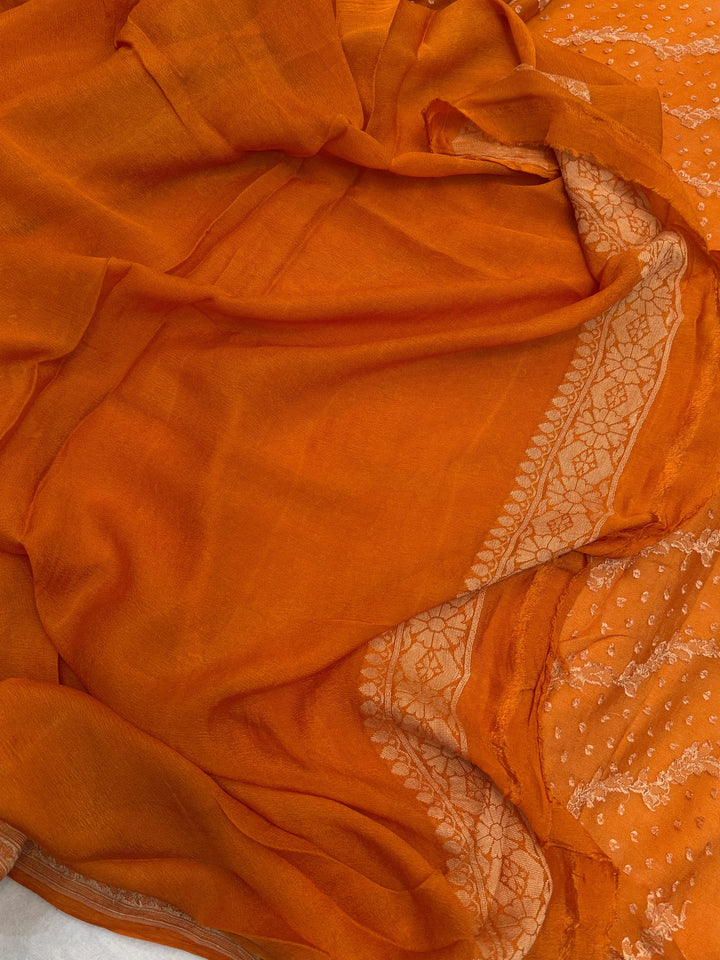 Rust Orange Banarasi Khaddi Chiffon Saree