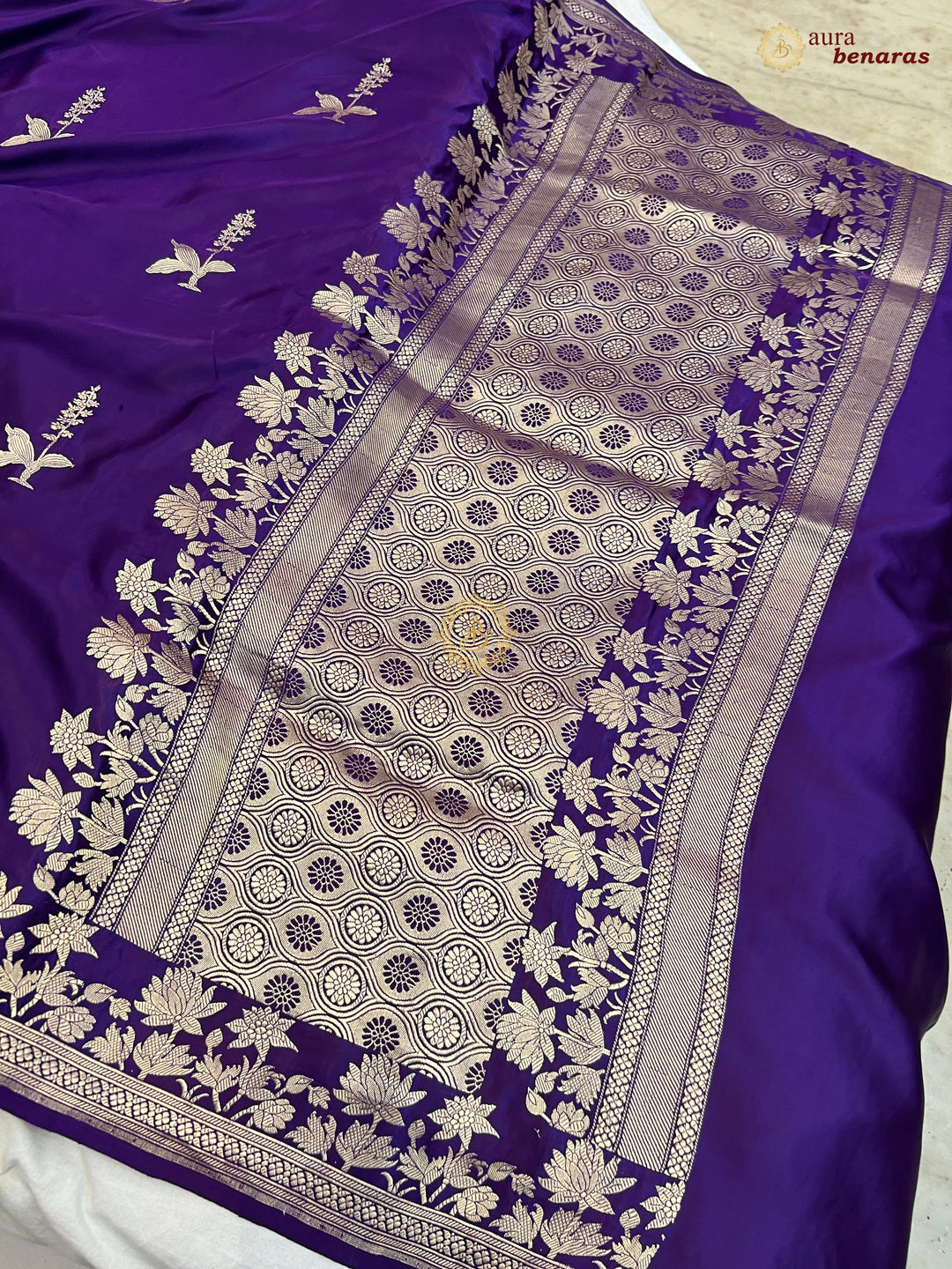  Purple Pure Mashru Silk Banarasi Saree with Kadhwa Meenakari Butas