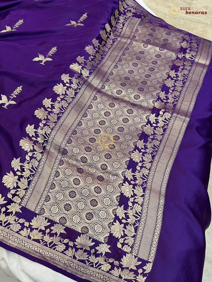  Purple Pure Mashru Silk Banarasi Saree with Kadhwa Meenakari Butas