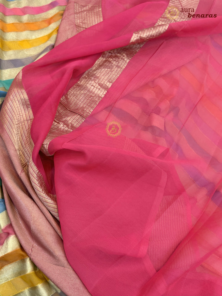 Multi Colour Pure Khaddi Georgette Banarasi Saree with Rangkaat Work