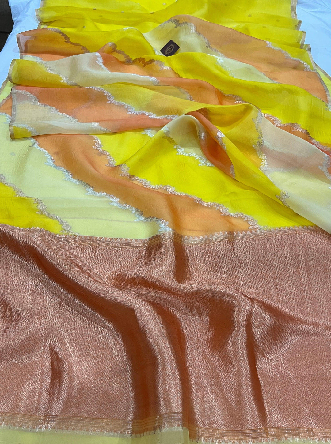 Yellow Banarasi Handloom Kora Silk Saree - Aura Benaras