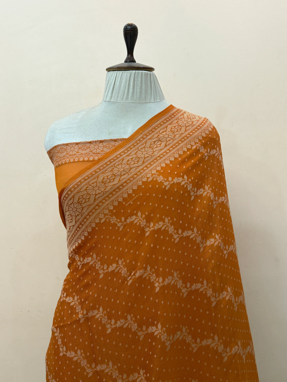 Rust Orange Banarasi Khaddi Chiffon Saree