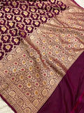 Brinjal Pure Banarasi Handloom Katan Silk Saree - Aura Benaras
