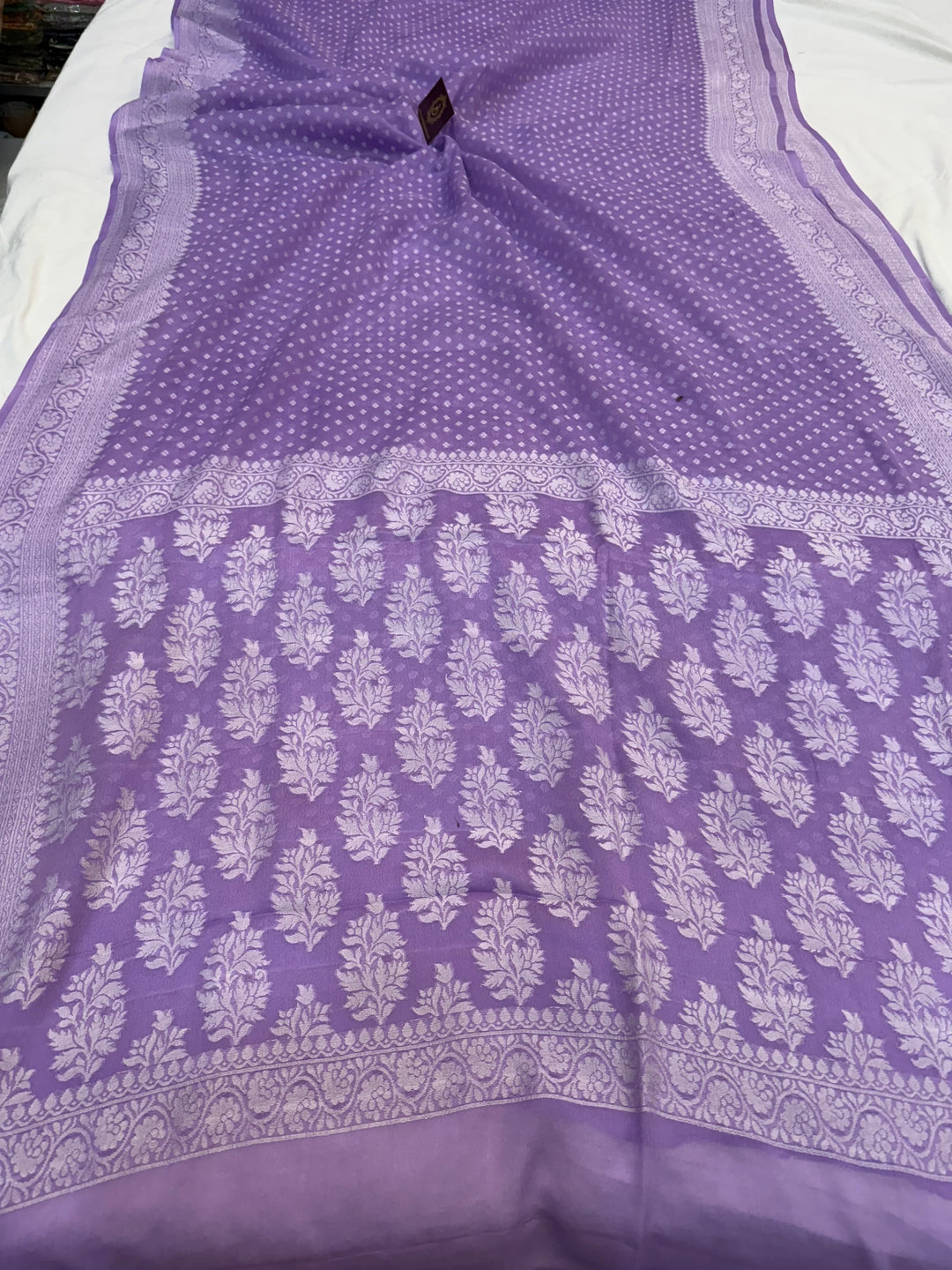 Lavender Banarasi Khaddi Chiffon Saree