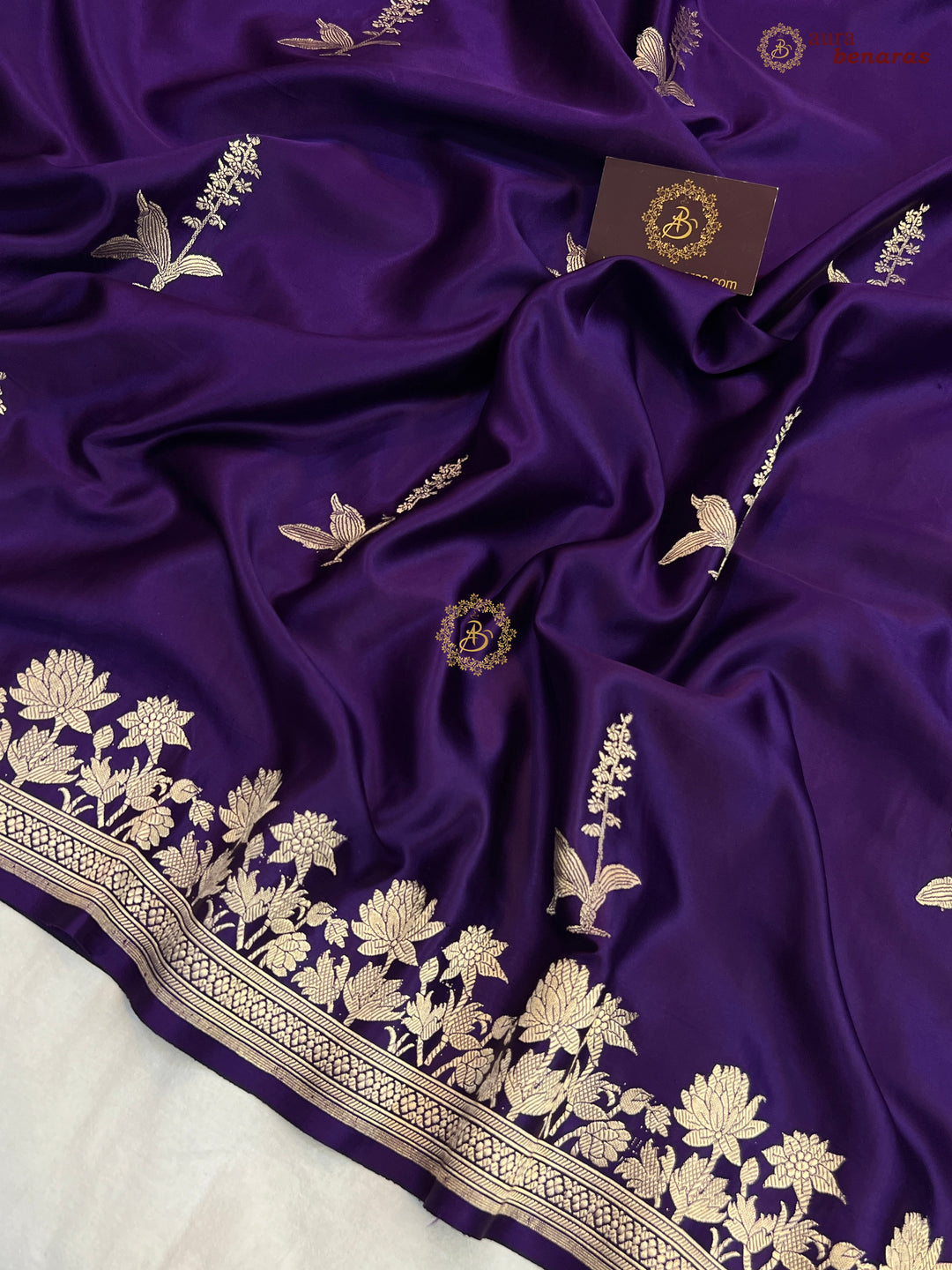  Purple Pure Mashru Silk Banarasi Saree with Kadhwa Meenakari Butas