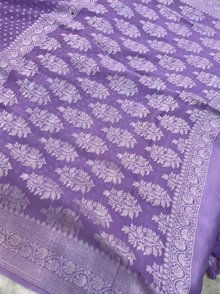 Lavender Banarasi Khaddi Chiffon Saree