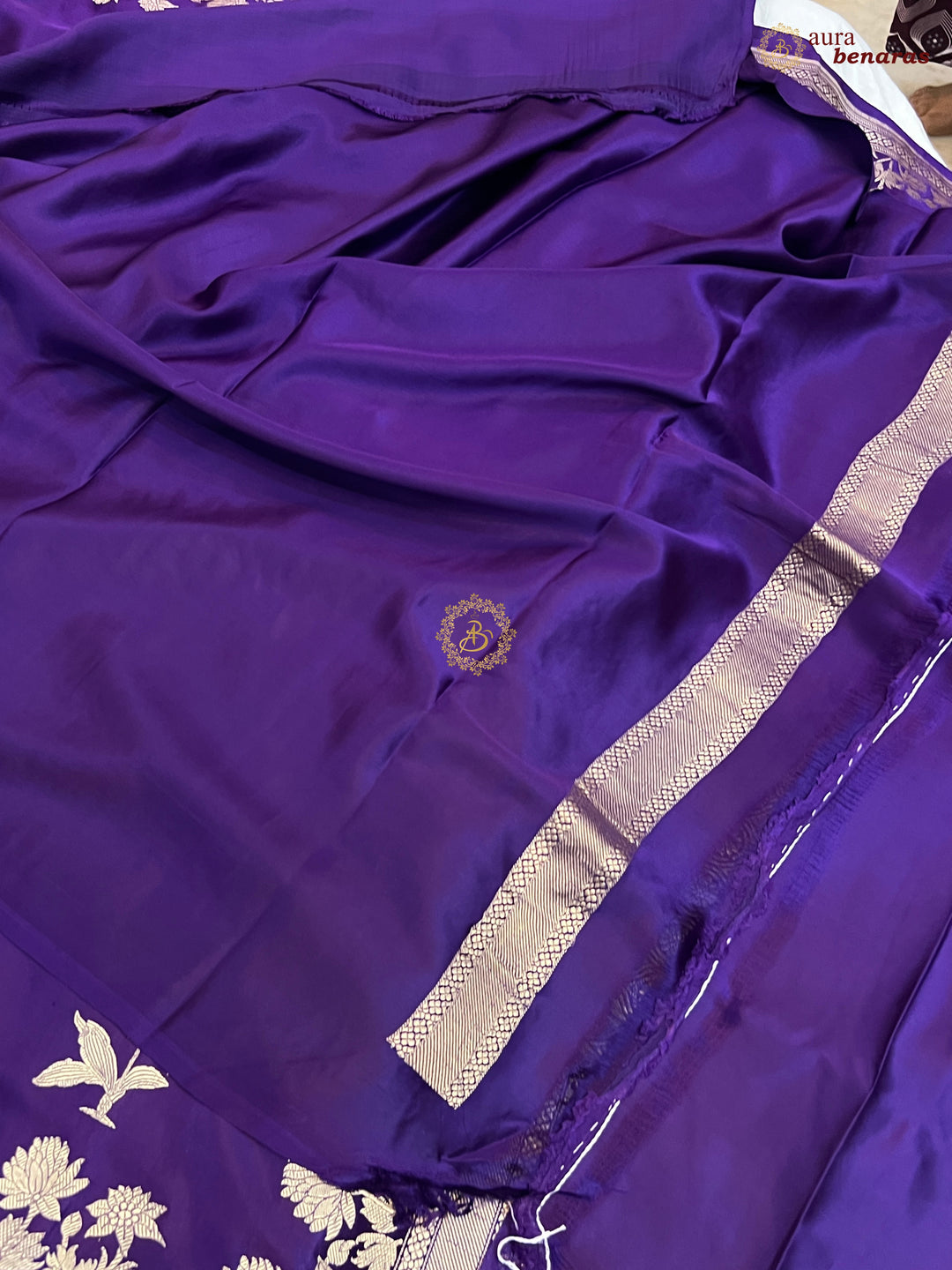  Purple Pure Mashru Silk Banarasi Saree with Kadhwa Meenakari Butas