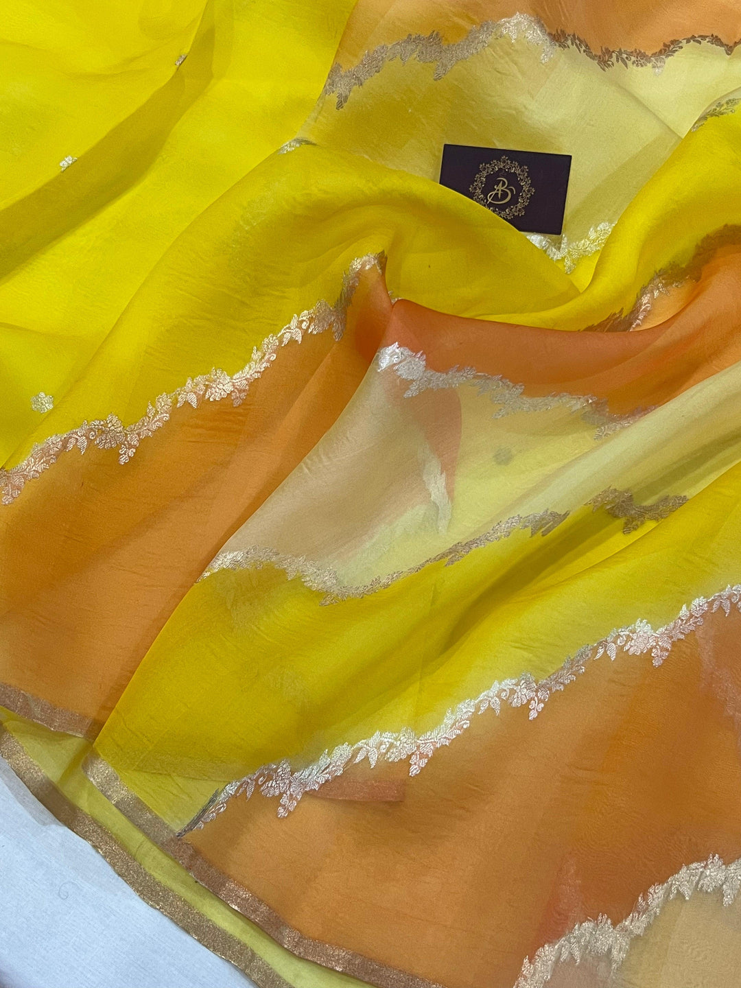 Yellow Banarasi Handloom Kora Silk Saree - Aura Benaras