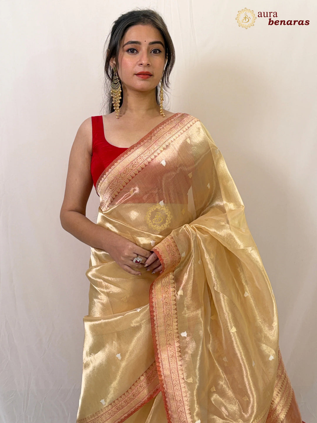 Gold Kora Cotton Silk Banarasi Saree with Kadhwa Butis