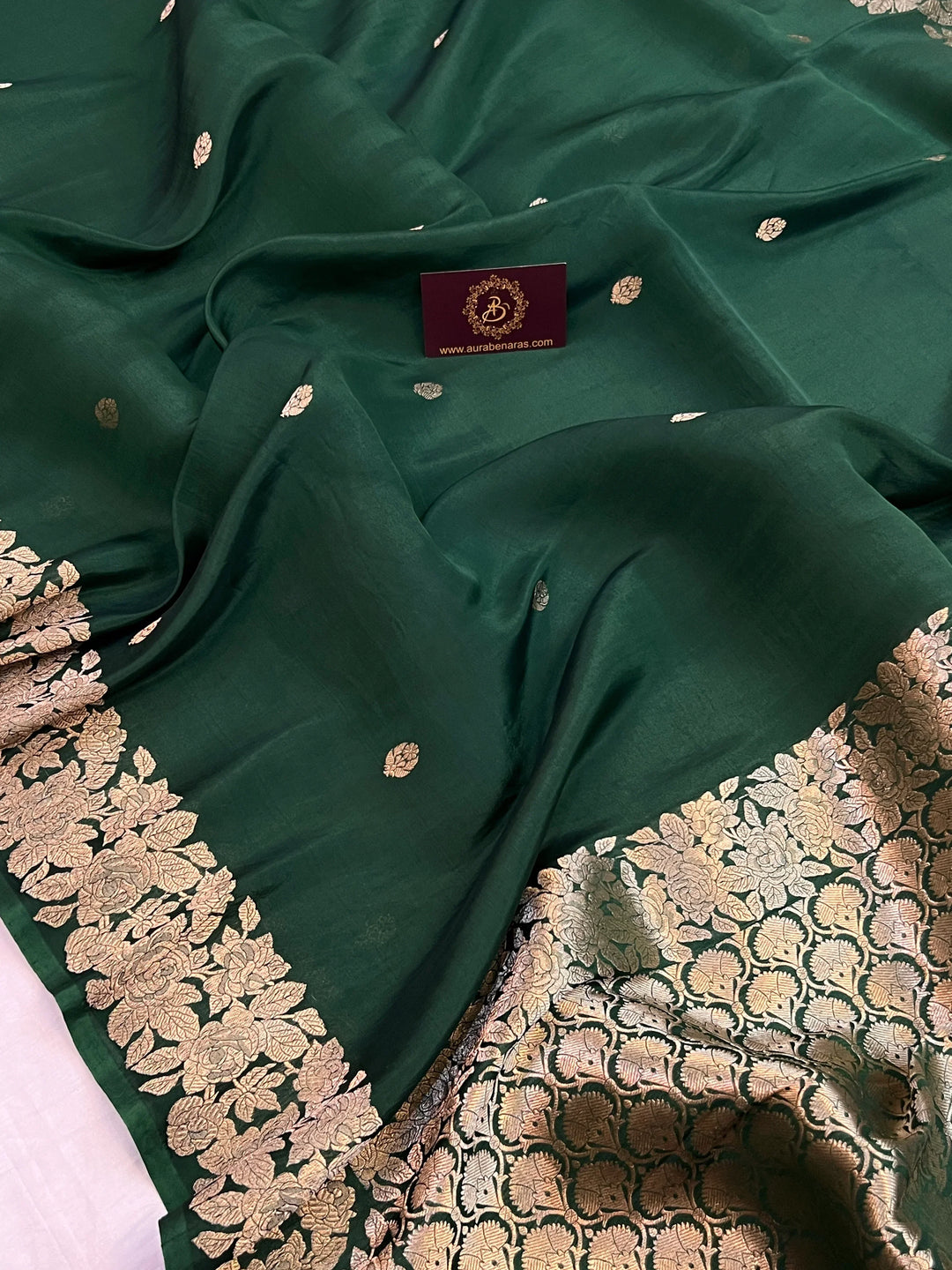 Bottle Green Banarasi Handloom Kora Katan Silk Saree
