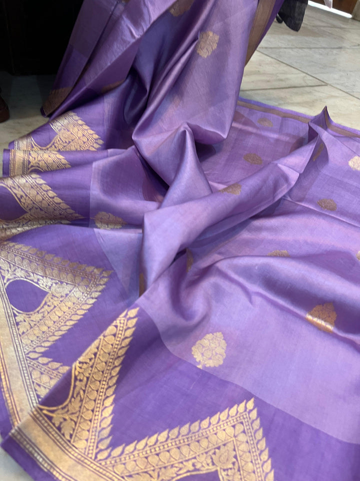 Lavender Pure Banarasi Handloom Silk Saree - Aura Benaras