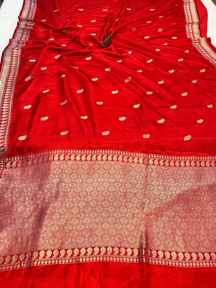 Red Pure Mashru Silk Handloom Banarasi Saree