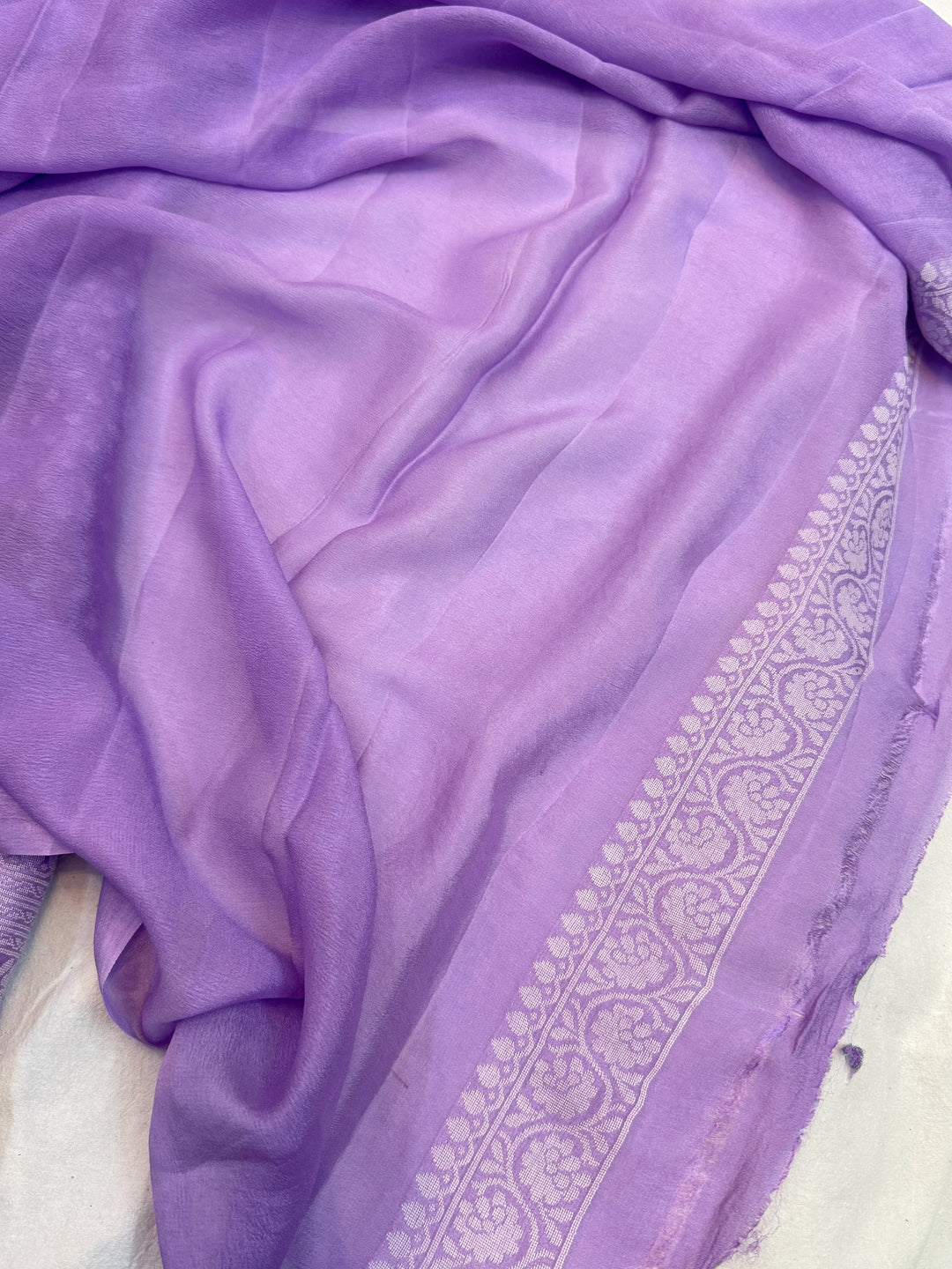 Lavender Banarasi Khaddi Chiffon Saree