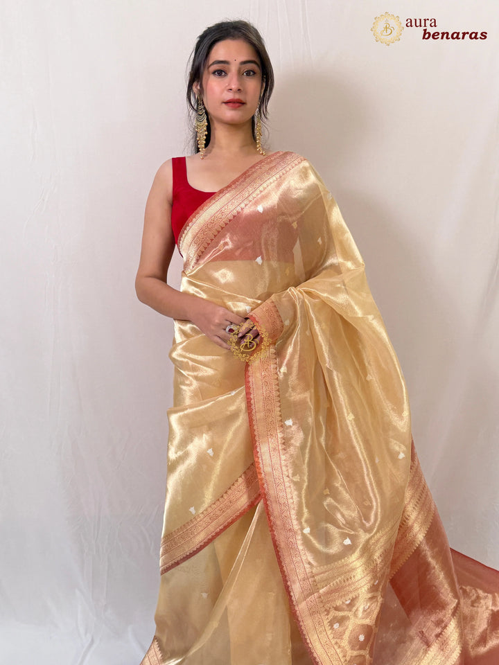 Gold Kora Cotton Silk Banarasi Saree with Kadhwa Butis