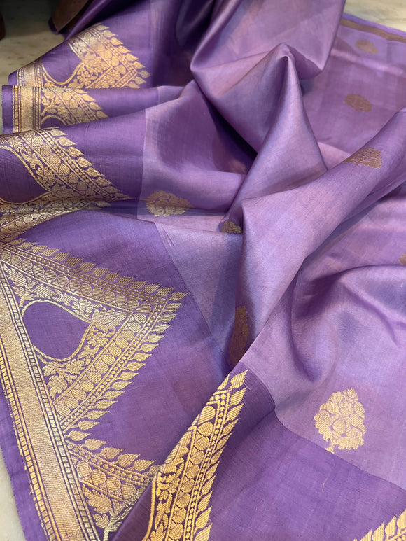 Lavender Pure Banarasi Handloom Silk Saree - Aura Benaras