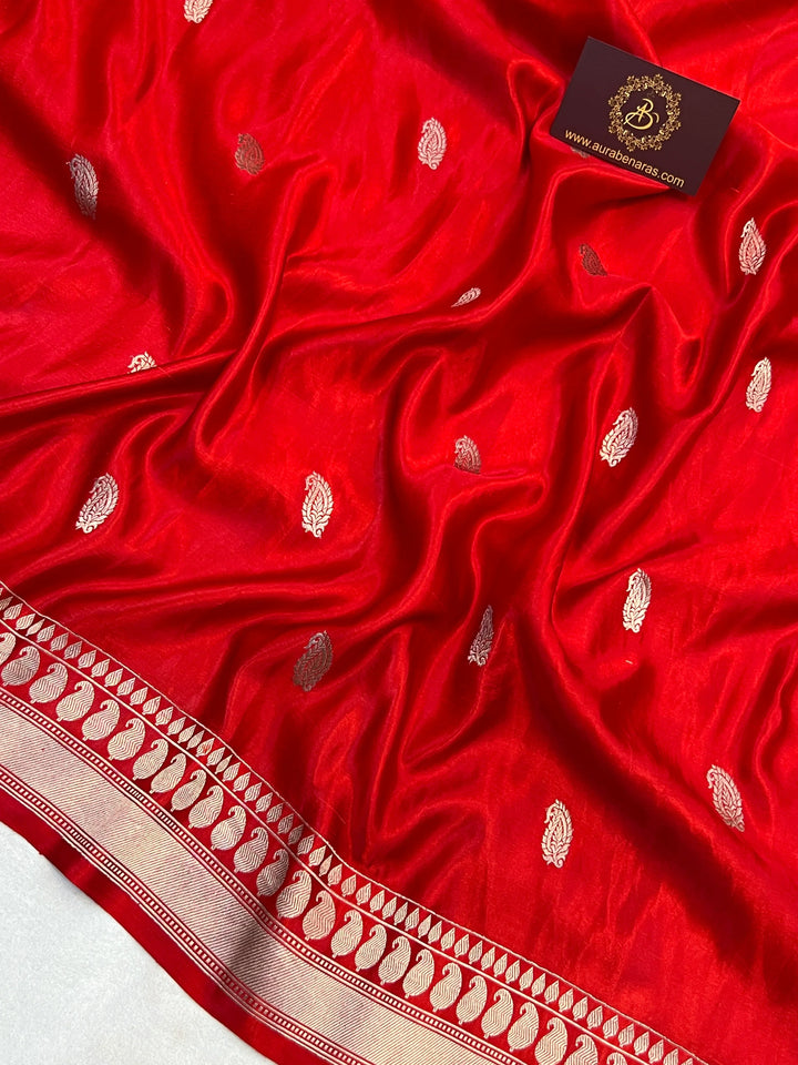 Red Pure Mashru Silk Handloom Banarasi Saree