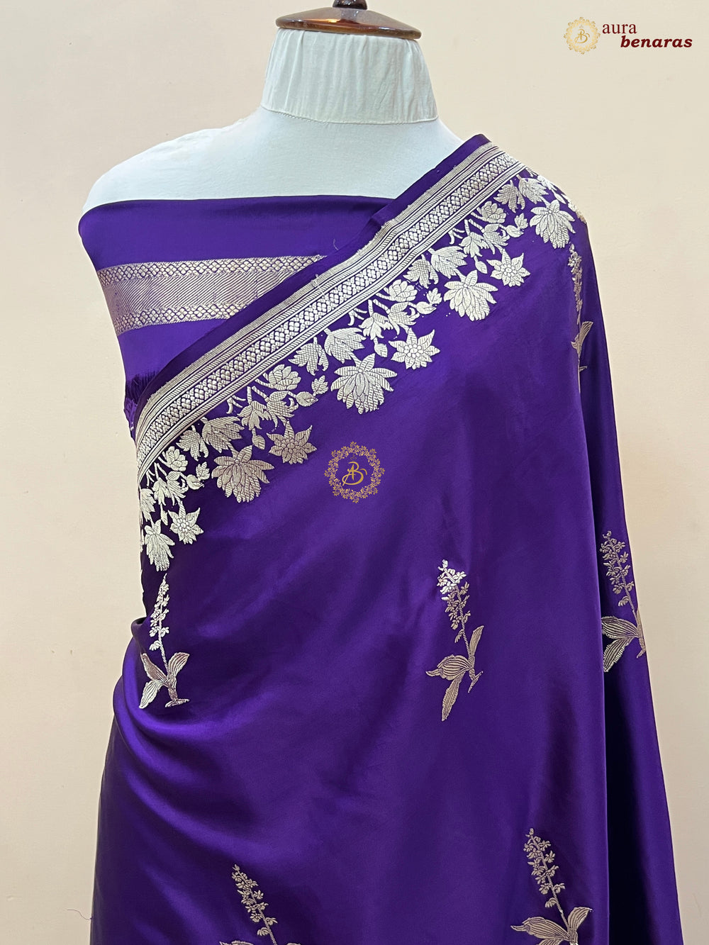  Purple Pure Mashru Silk Banarasi Saree with Kadhwa Meenakari Butas