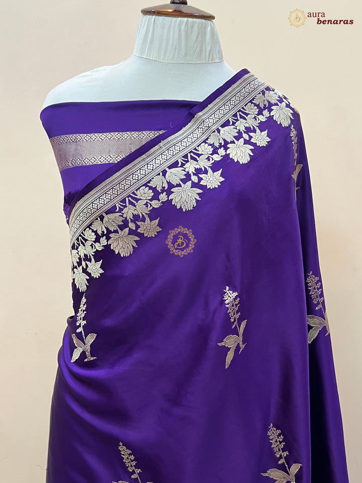  Purple Pure Mashru Silk Banarasi Saree with Kadhwa Meenakari Butas