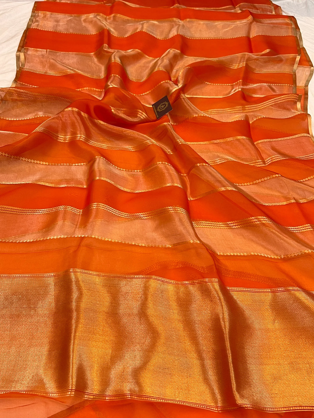 Orange Pure Tissue Silk Handloom Banarasi Saree