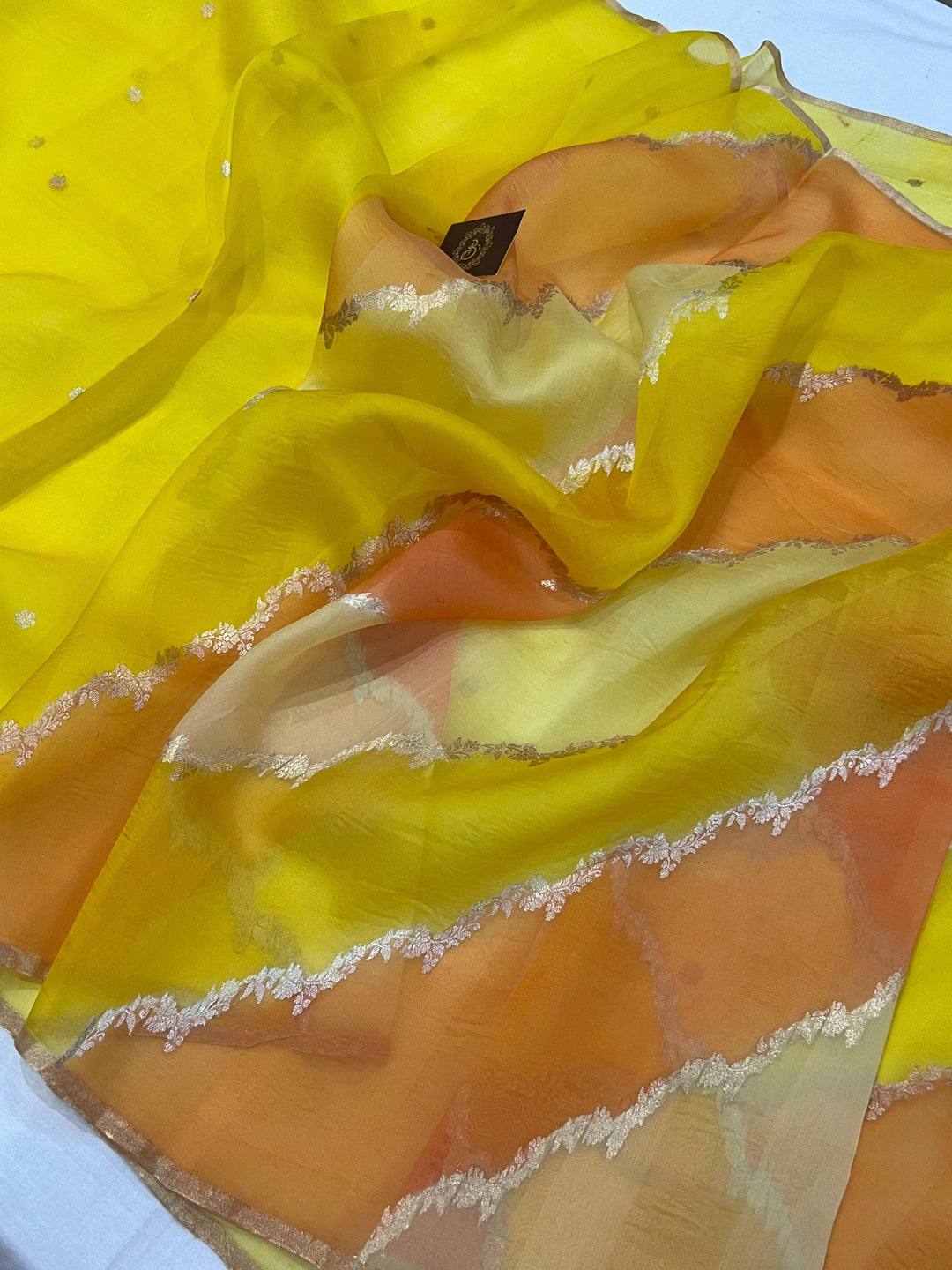 Yellow Banarasi Handloom Kora Silk Saree - Aura Benaras