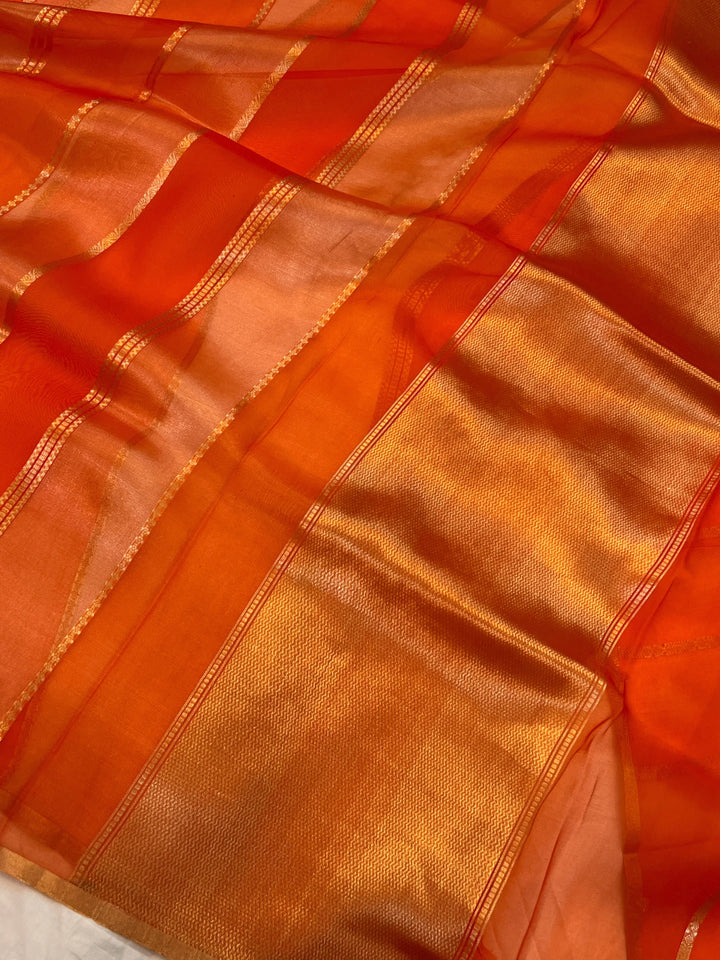 Orange Pure Tissue Silk Handloom Banarasi Saree
