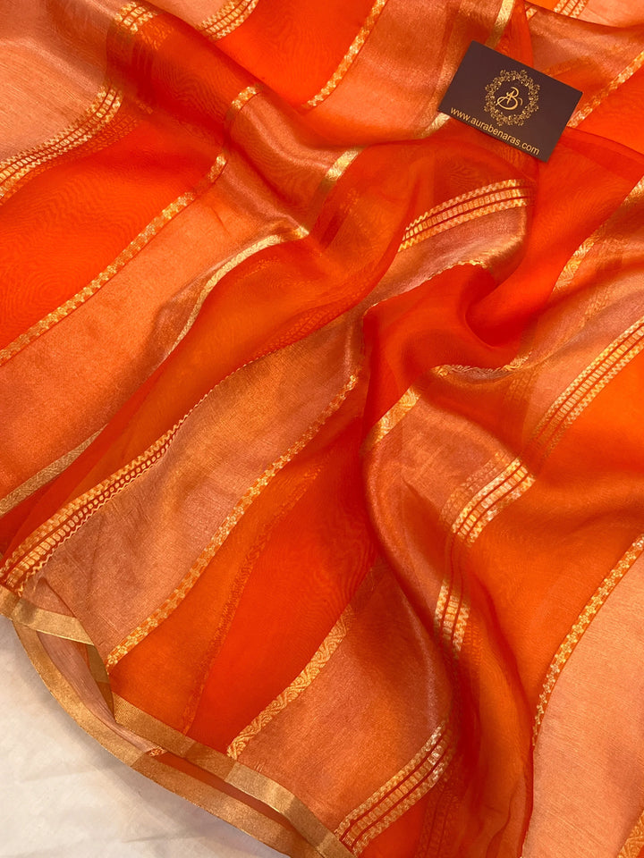 Orange Pure Tissue Silk Handloom Banarasi Saree