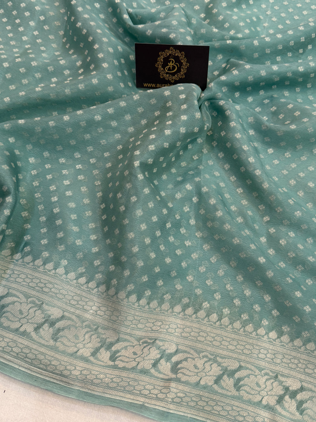 Sage Blue Banarasi Khaddi Chiffon Saree