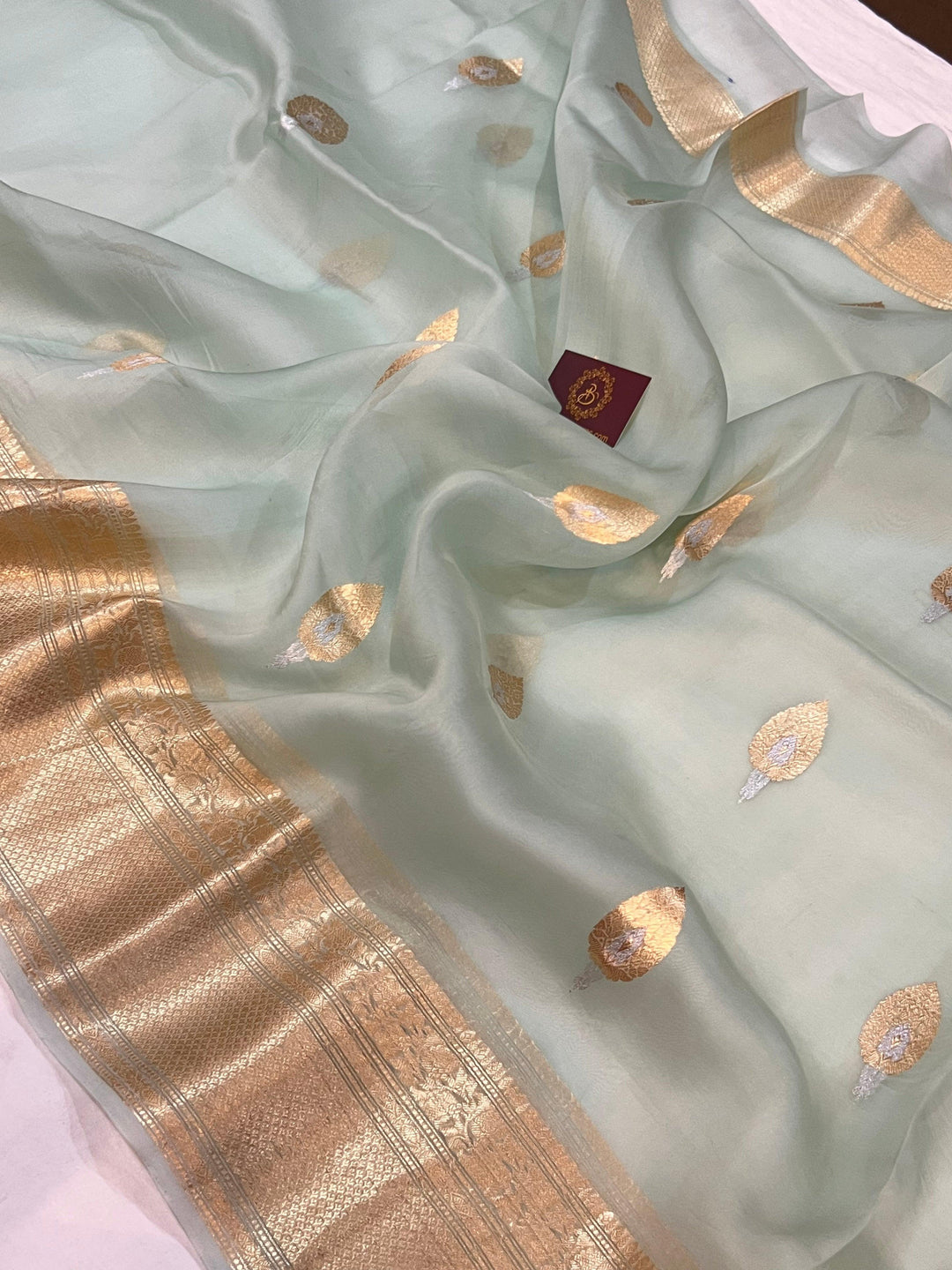 Pani Blue Pure Banarasi Handloom Kora Silk Saree - Aura Benaras