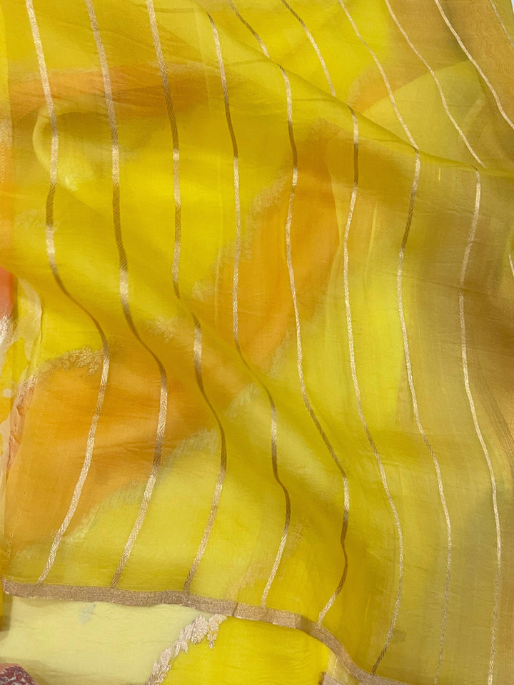 Yellow Banarasi Handloom Kora Silk Saree - Aura Benaras