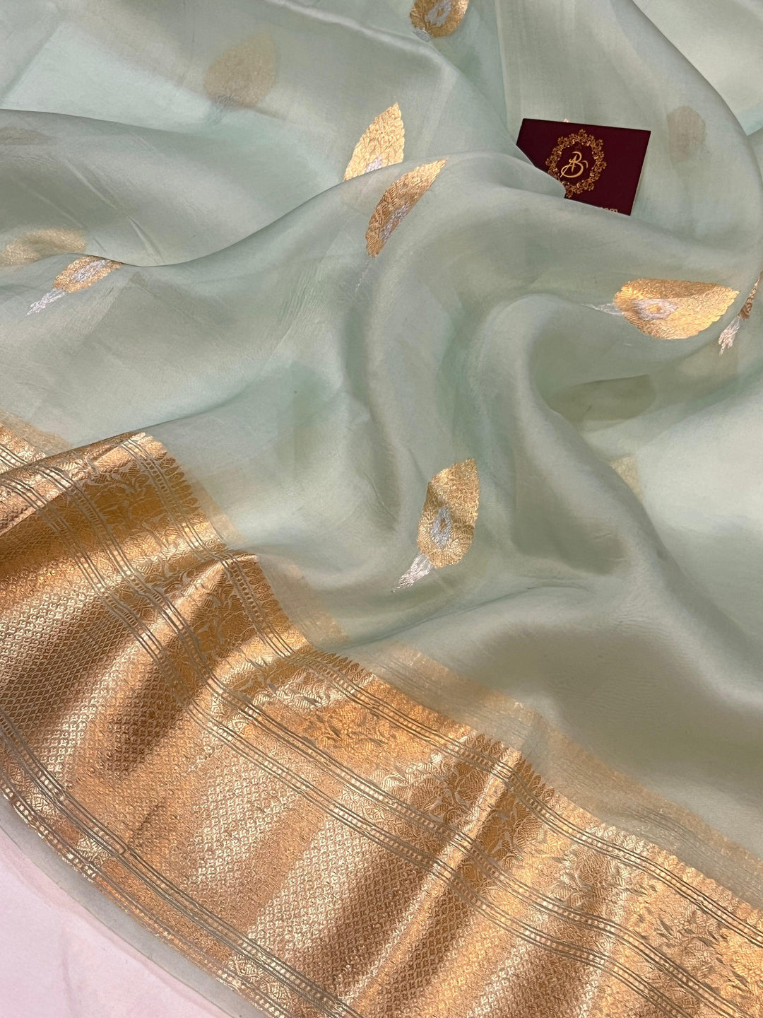 Pani Blue Pure Banarasi Handloom Kora Silk Saree - Aura Benaras
