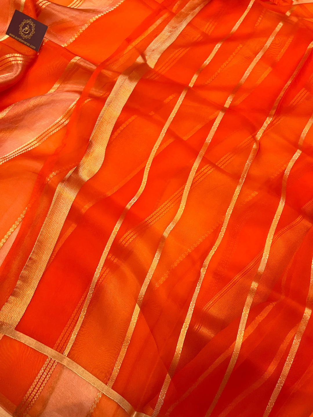 Orange Pure Tissue Silk Handloom Banarasi Saree