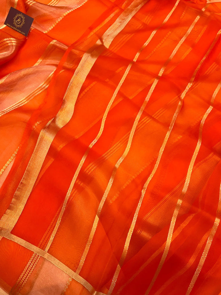 Orange Pure Tissue Silk Handloom Banarasi Saree