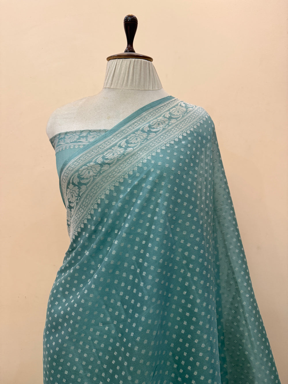 Sage Blue Banarasi Khaddi Chiffon Saree