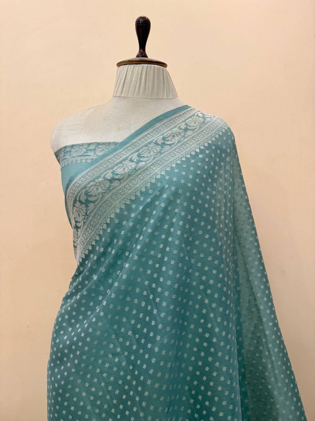 Sage Blue Banarasi Khaddi Chiffon Saree