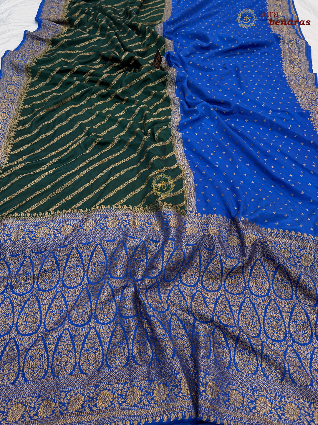 Royal Blue Pure Crepe Silk Banarasi Saree with Antique Zari Aada Work