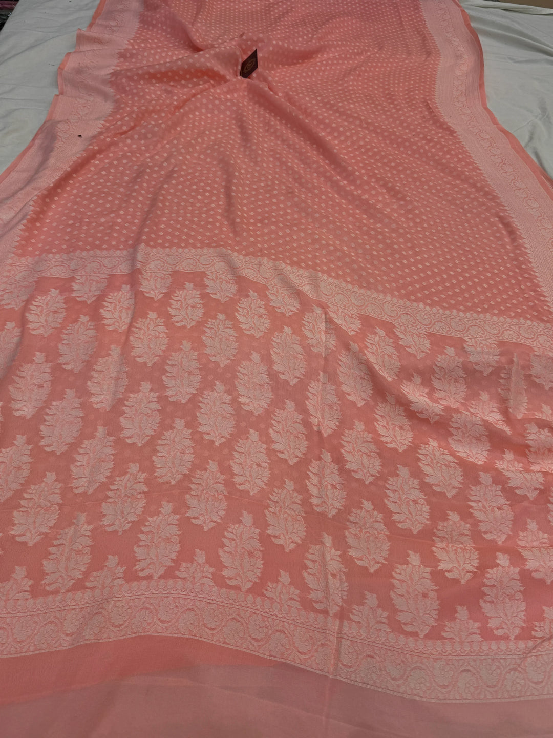 Peach Banarasi Khaddi Chiffon Saree