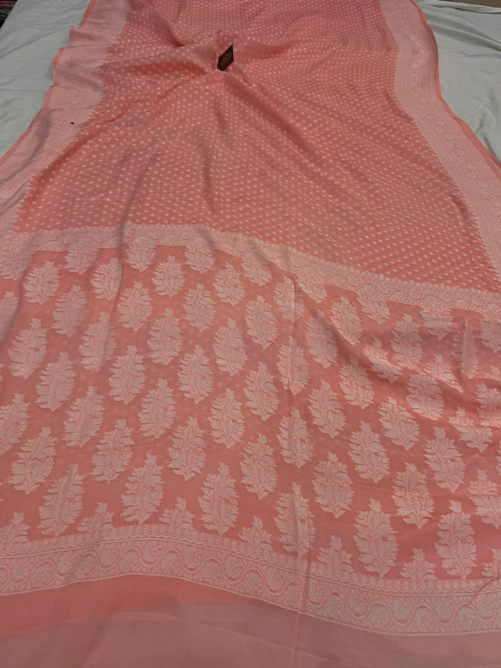 Peach Banarasi Khaddi Chiffon Saree
